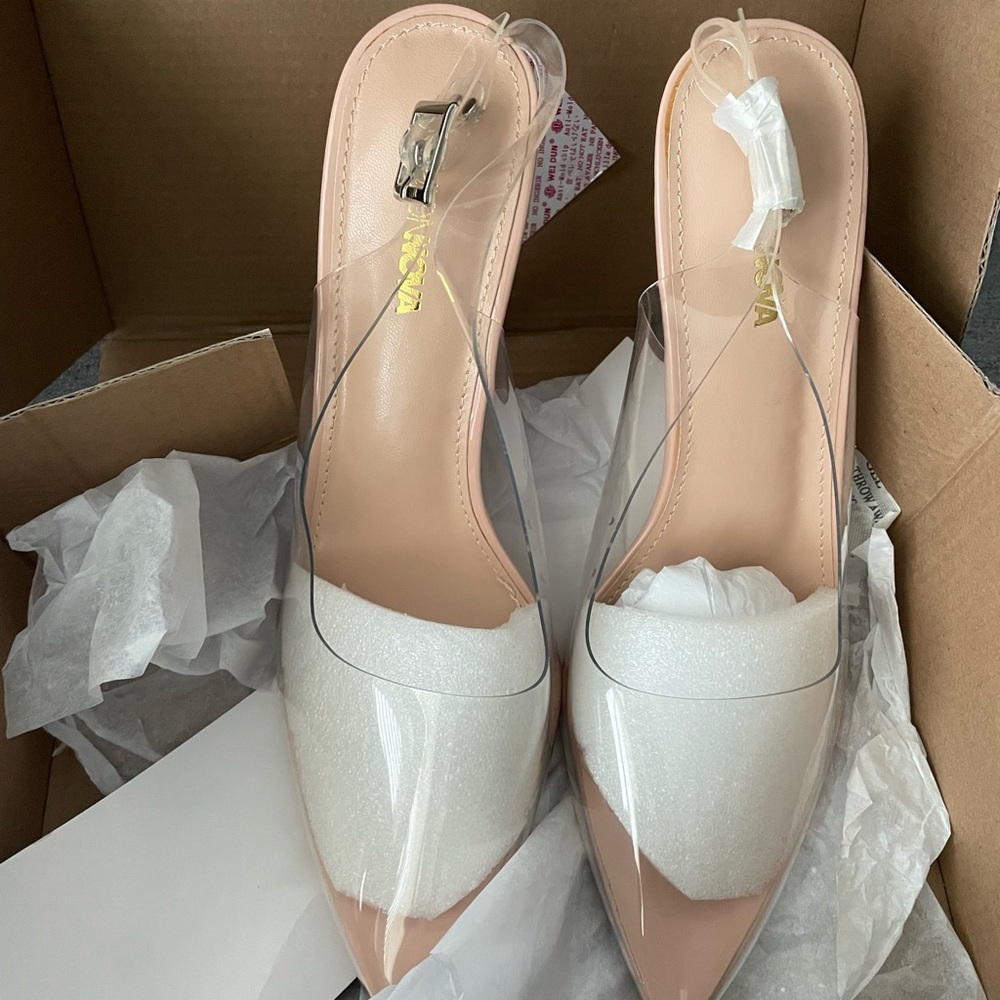 Fashion Nova Clear and Cream Heels